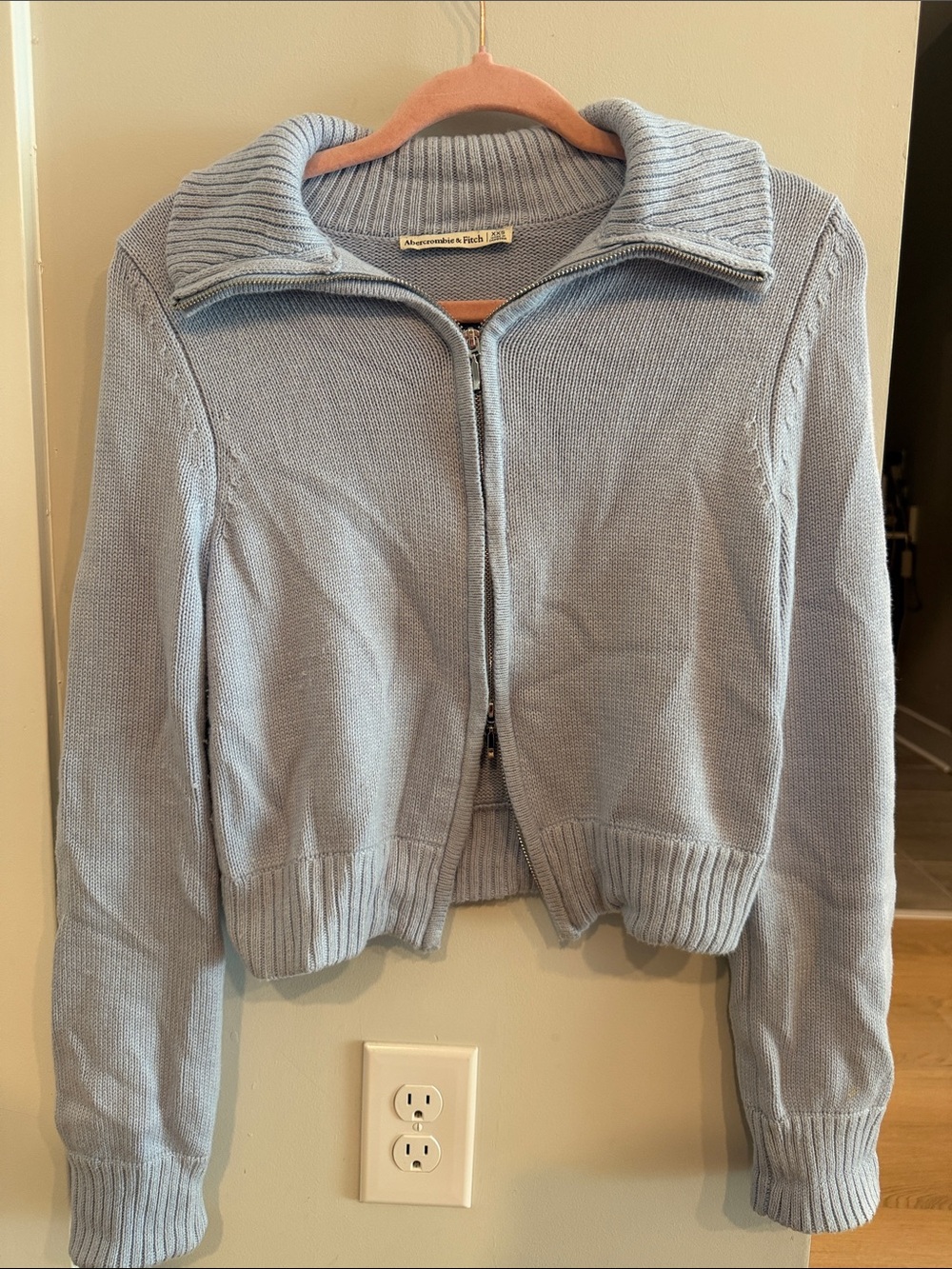 Abercrombie & Fitch Light Blue Zip Cardigan with Ribbed Collar